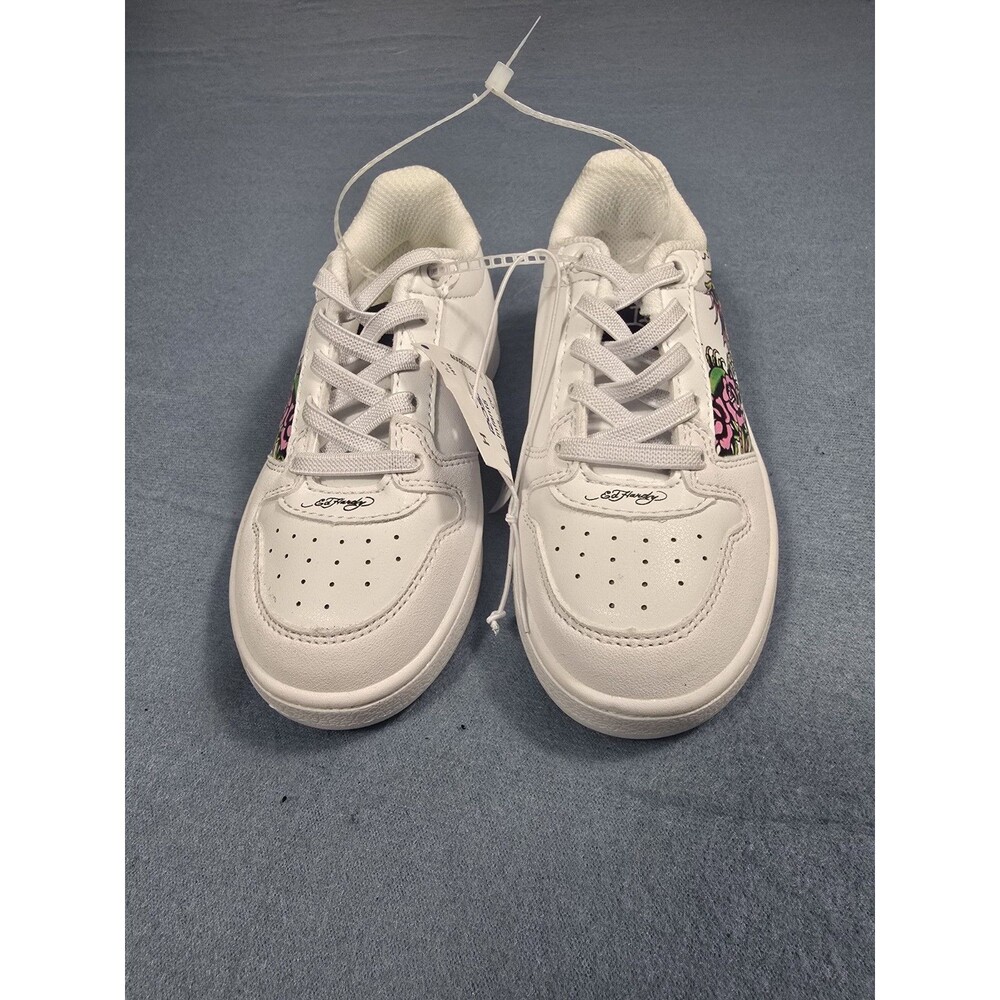 Ed Hardy White Black Graphic Sneaker Girls Unisex Lace Up Size 9 New